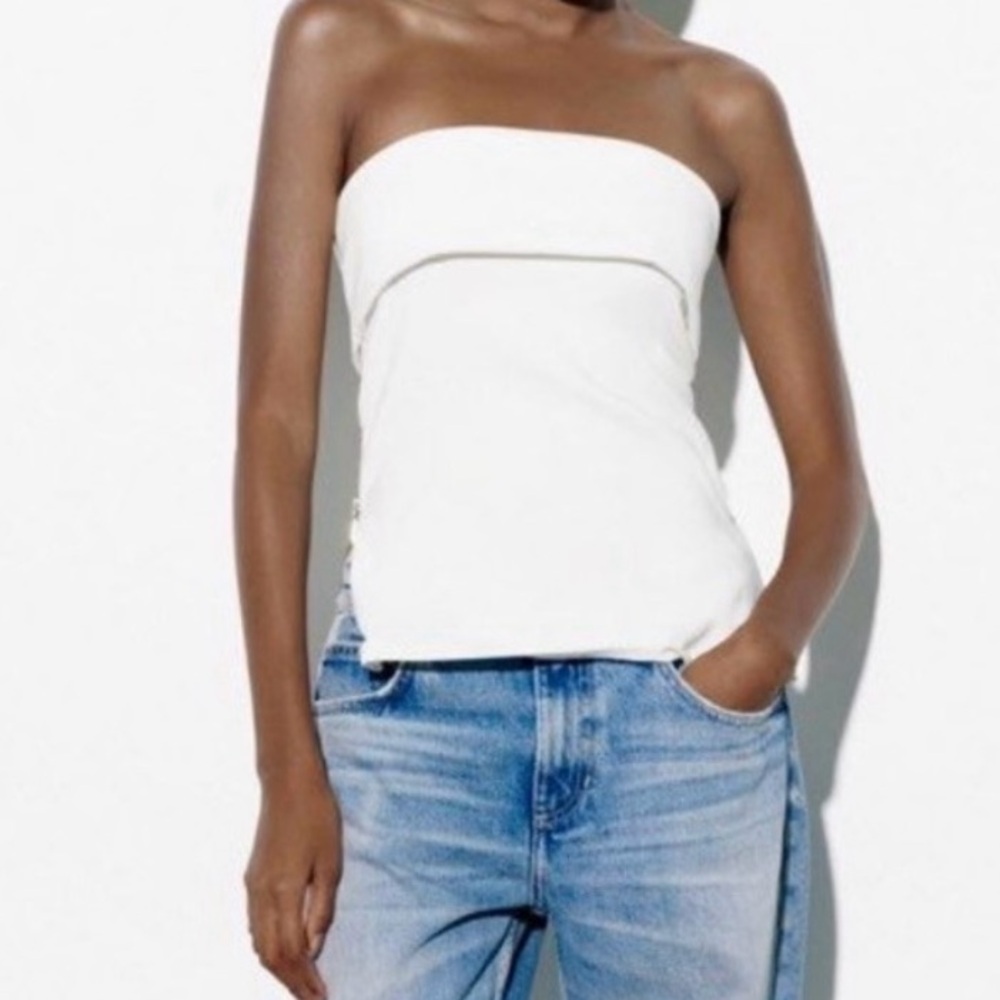 NWT Zara White Strapless Tube Top with Silver Zippers – Size M - Picture 2 of 9